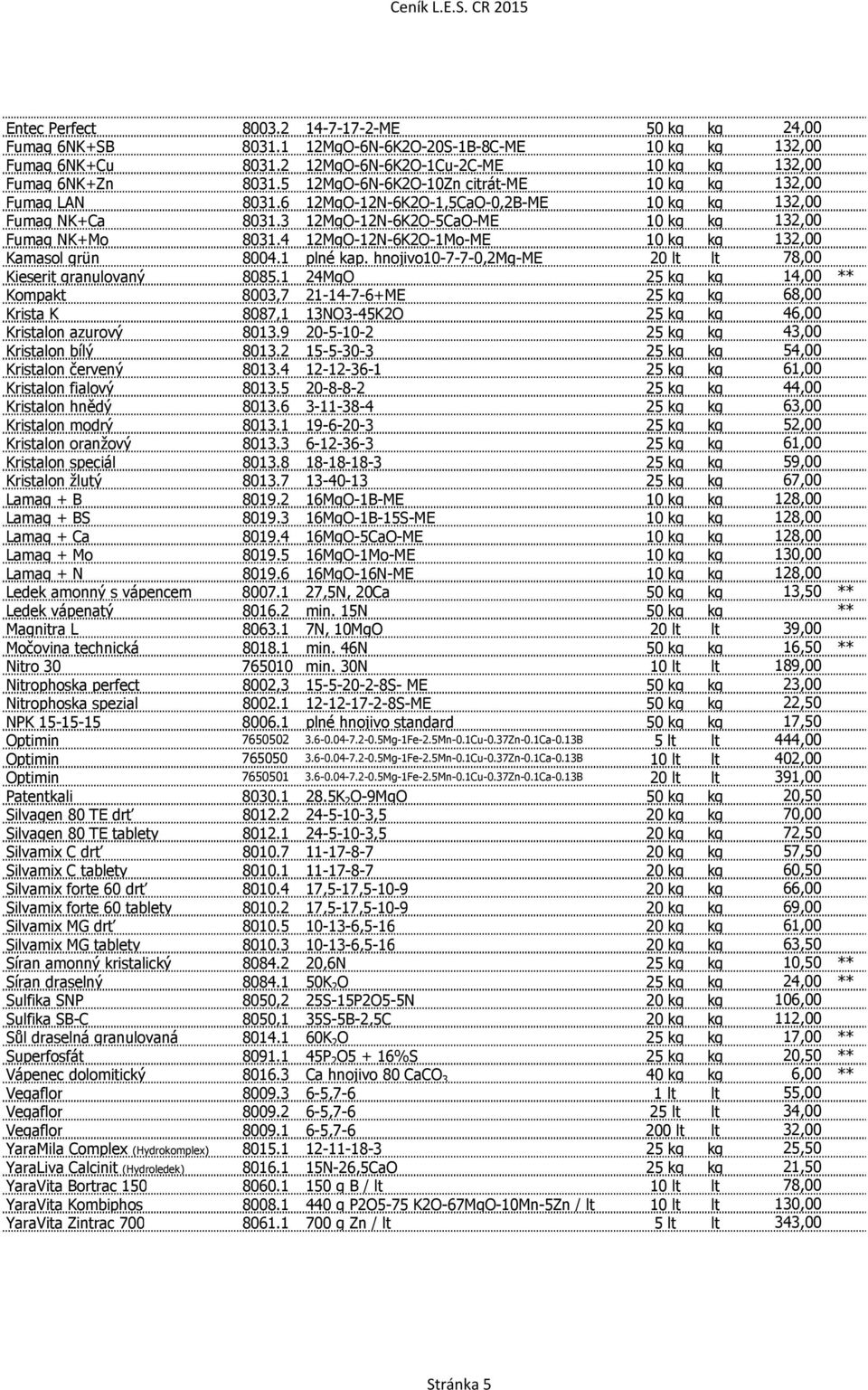 4 12MgO-12N-6K2O-1Mo-ME 10 kg kg 132,00 Kamasol grün 8004.1 plné kap. hnojivo10-7-7-0,2mg-me 20 lt lt 78,00 Kieserit granulovaný 8085.