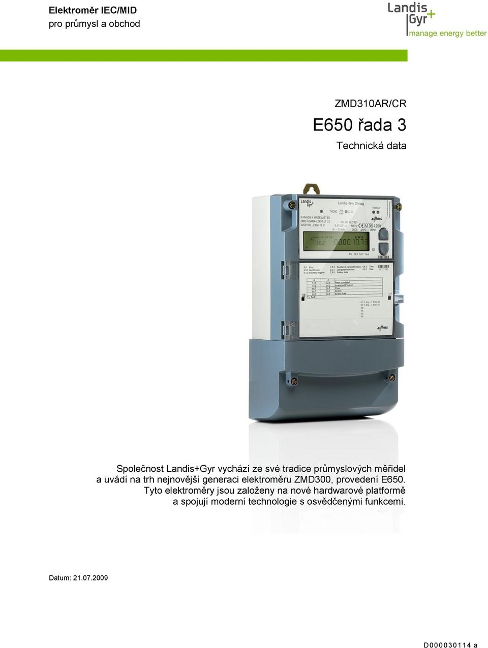 elektroměru ZMD300, provedení E650.