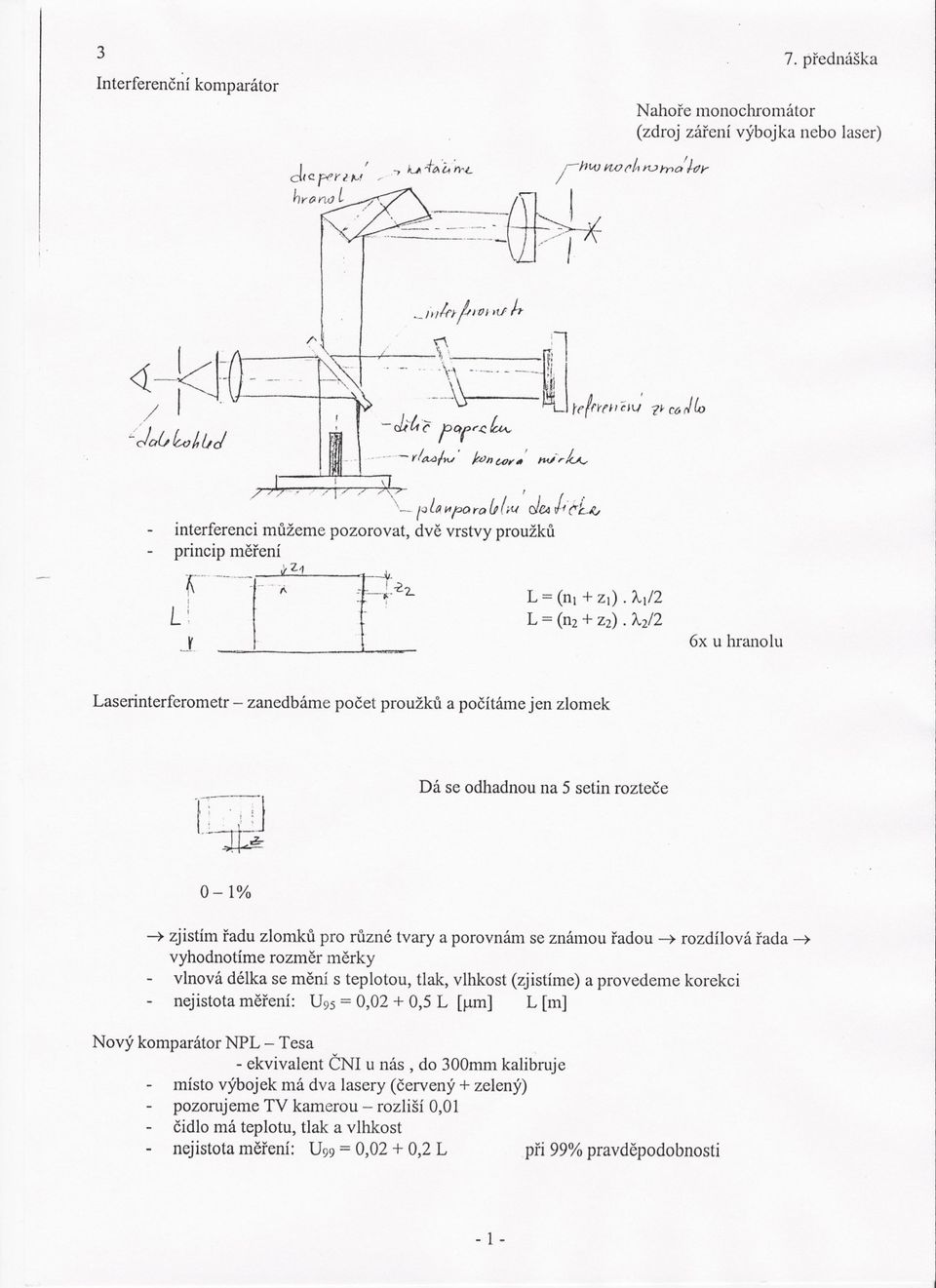 . 6x u hranolu Laserinterferometr - zanedbáme pocet proužku a pocítáme jen zlomek -."~~ -- J ~,.