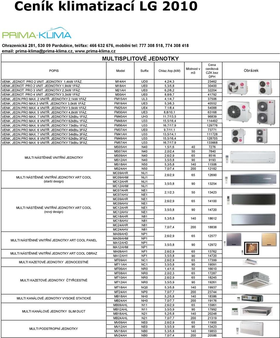 JEDNOT. PRO 3 VNIT. JEDNOTKY 2,3kW 1FÁZ. M21AH UE0 6,2/6,2 32204 VENK.JEDNOT. PRO 4 VNIT. JEDNOTKY 3,3kW 1FÁZ M30AH UE0 8,8/9,7 41792 VENK. JEDN.PRO MAX. 2 VNITŘ.