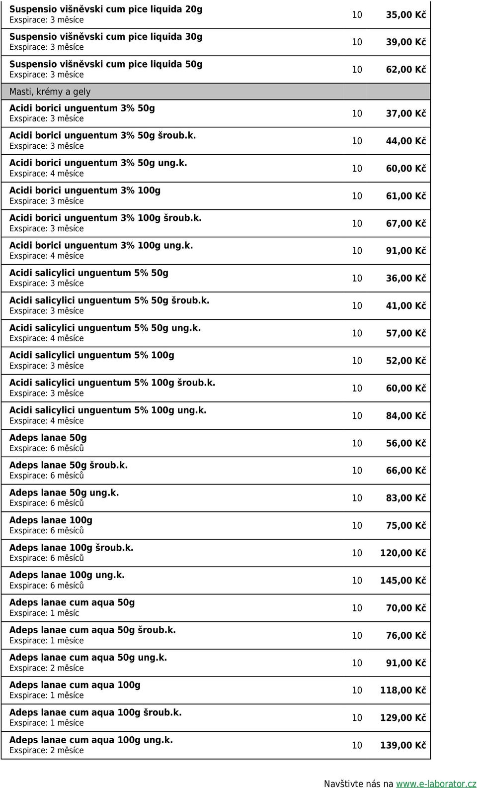 k. Acidi salicylici unguentum 5% 50g ung.k. Acidi salicylici unguentum 5% 100g Acidi salicylici unguentum 5% 100g šroub.k. Acidi salicylici unguentum 5% 100g ung.k. Adeps lanae 50g Adeps lanae 50g šroub.