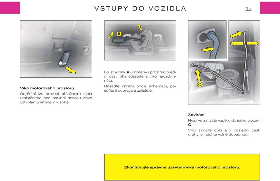 Nasaïte vzpìru podle schématu, posuòte ji doprava a zajistìte. C Zavírání Nejprve zatlaète vzpìru do jejího uložení C.