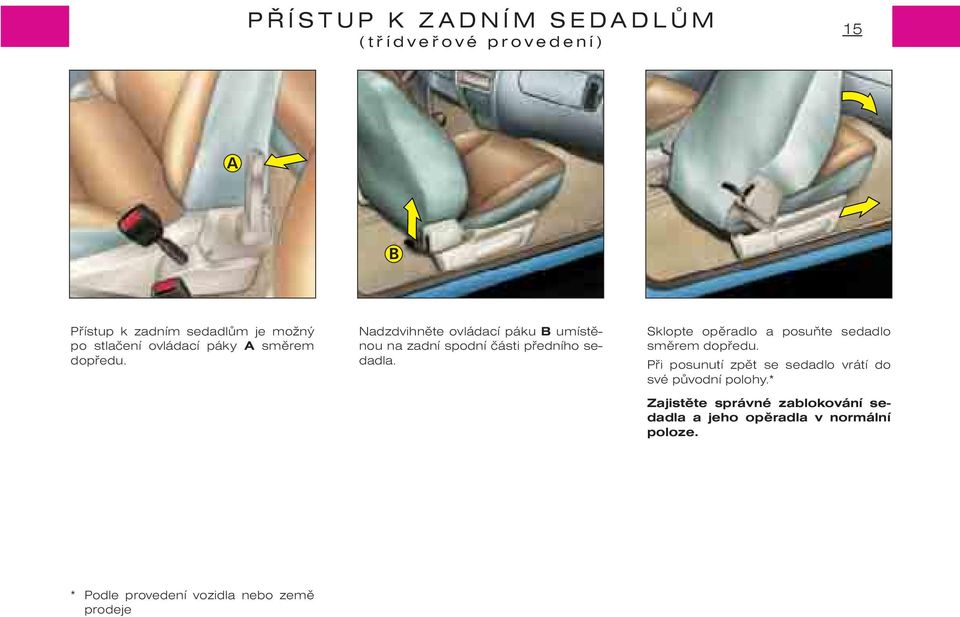 Sklopte opìradlo a posuòte sedadlo smìrem dopøedu. Pøi posunutí zpìt se sedadlo vrátí do své pùvodní polohy.