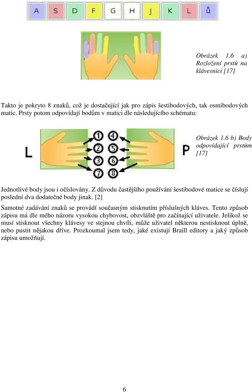 Z důvodu častějšího používání šestibodové matice se číslují poslední dva dodatečné body jinak. [2] Samotné zadávání znaků se provádí současným stisknutím příslušných kláves.