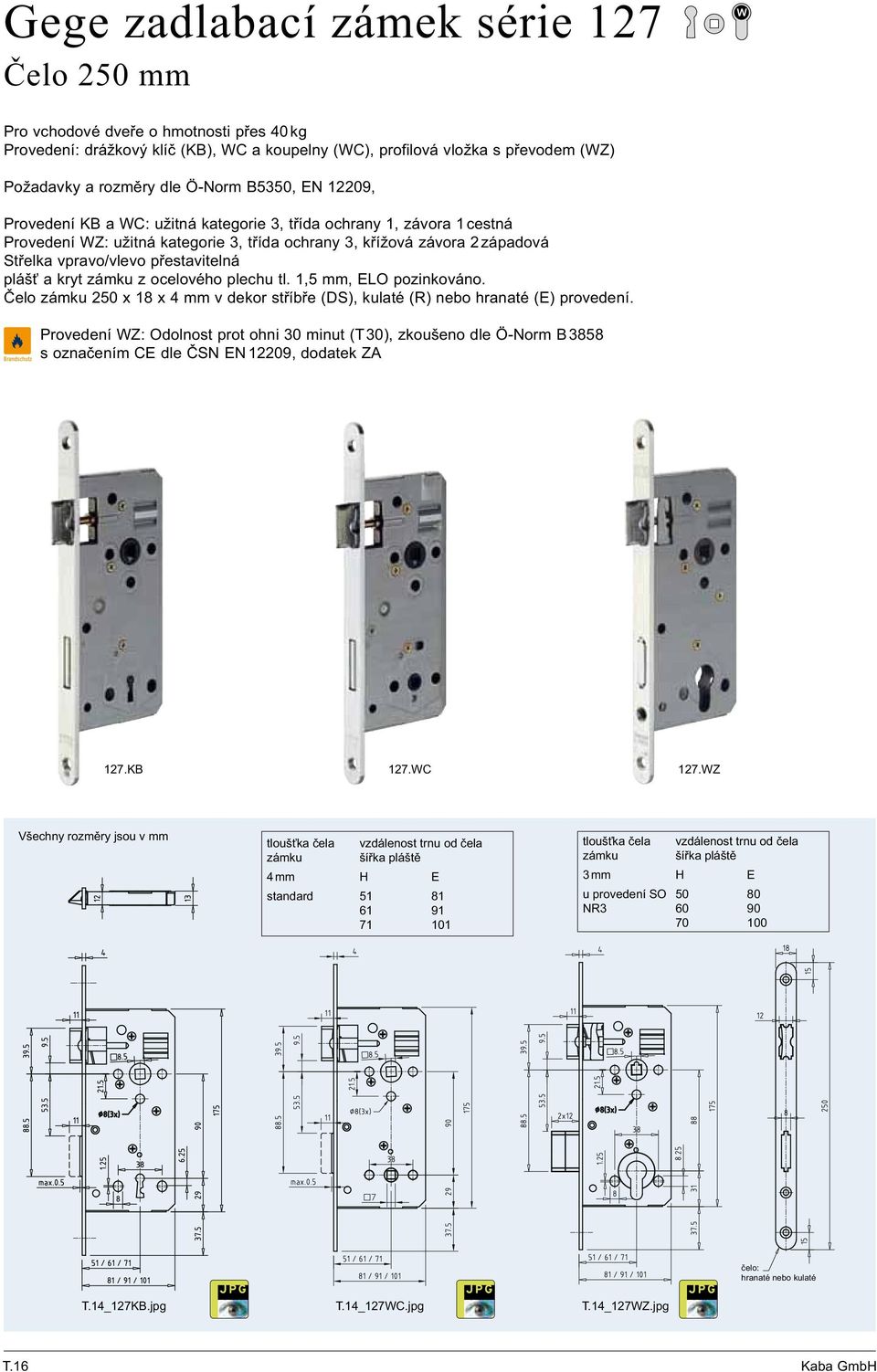 a kryt zámku z ocelového plechu tl. 1,5 mm, ELO pozinkováno. Čelo zámku 250 x 18 x 4 mm v stříbře (DS), (R) nebo hranaté (E) provedení.