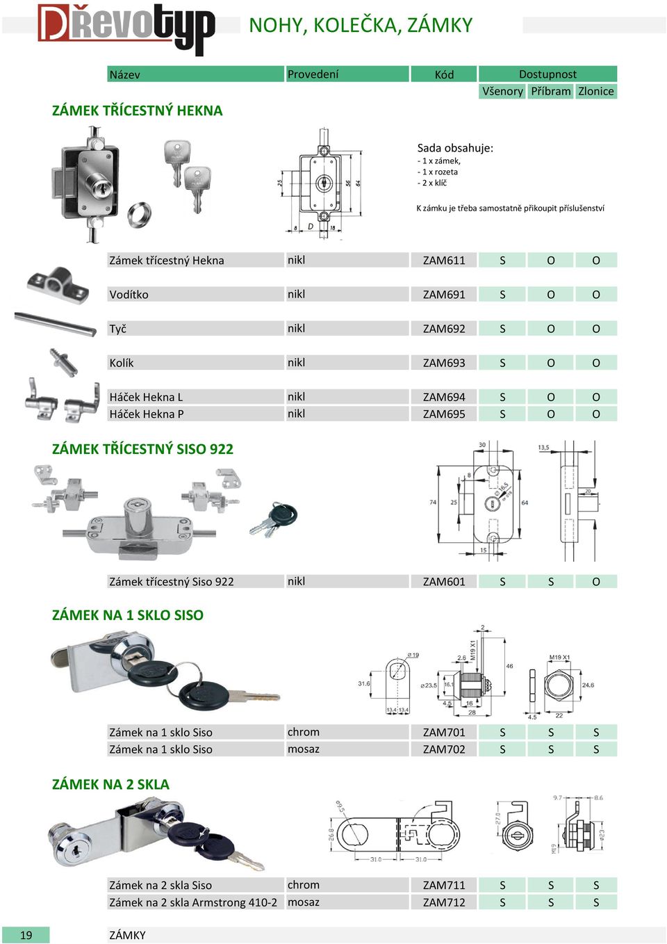 L nikl ZAM694 Háček Hekna P nikl ZAM695 ZÁMEK TŘÍCETNÝ I 922 Zámek třícestný iso 922 nikl ZAM601 ZÁMEK NA 1 KL I Zámek na 1 sklo iso