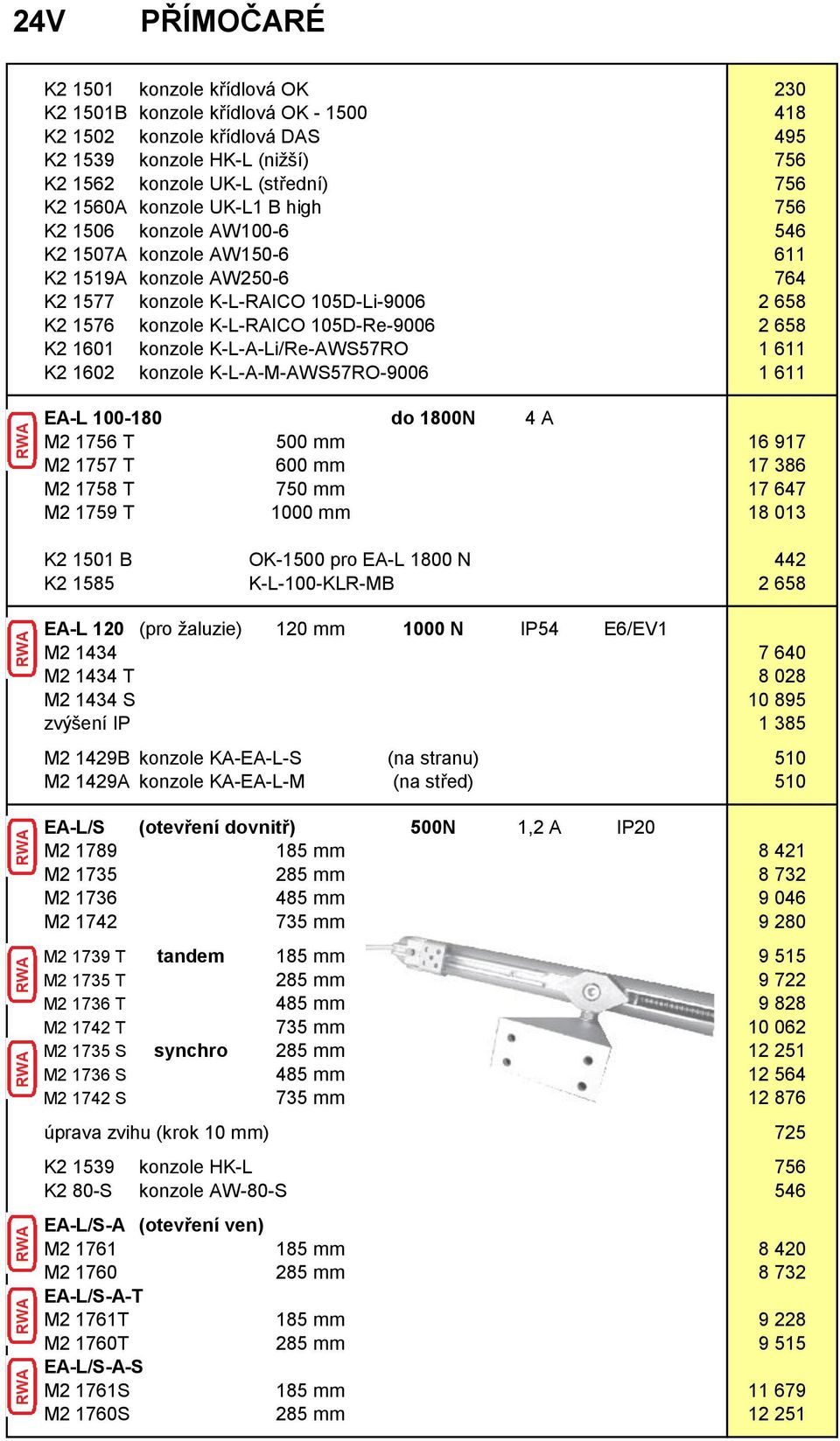 658 K2 1601 konzole K-L-A-Li/Re-AWS57RO 1 611 K2 1602 konzole K-L-A-M-AWS57RO-9006 1 611 EA-L 100-180 do 1800N 4 A M2 1756 T 500 mm 16 917 M2 1757 T 600 mm 17 386 M2 1758 T 750 mm 17 647 M2 1759 T