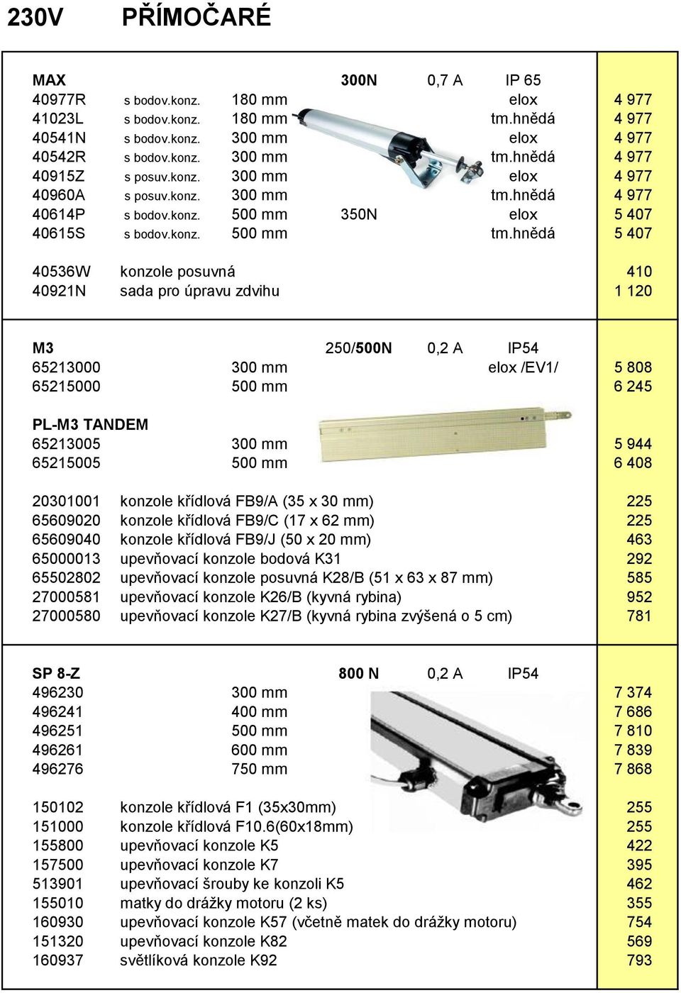 hnědá 5 407 40536W konzole posuvná 410 40921N sada pro úpravu zdvihu 1 120 M3 250/500N 0,2 A IP54 65213000 300 mm elox /EV1/ 5 808 65215000 500 mm 6 245 PL-M3 TANDEM 65213005 300 mm 5 944 65215005