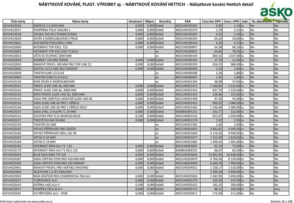 0,000 0,000 0x0x0 4023149196393 24,42 29,00 ks Ne Ne KOVHE19641 DISTANČNÍ PODLOŽKA 2 MM 0,000 0,000 0x0x0 4023149196416 4,29 5,15 ks Ne Ne KOVHE20000 INTERMAT TOP EXCL.