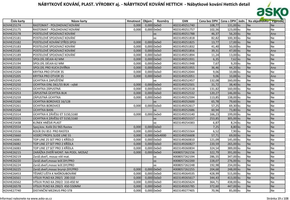 SPOJ 0,000 0,000 0x0x0 4023149251825 13,77 17,00 ks Ne Ne KOVHE25183 POSTELOVÉ SPOJOVACÍ KOVÁNÍ 0,000 0,000 0x0x0 4023149251832 41,40 50,00 ks Ne Ne KOVHE25185 POSTELOVÉ SPOJOVACÍ KOVÁNÍ 0,000 0,000