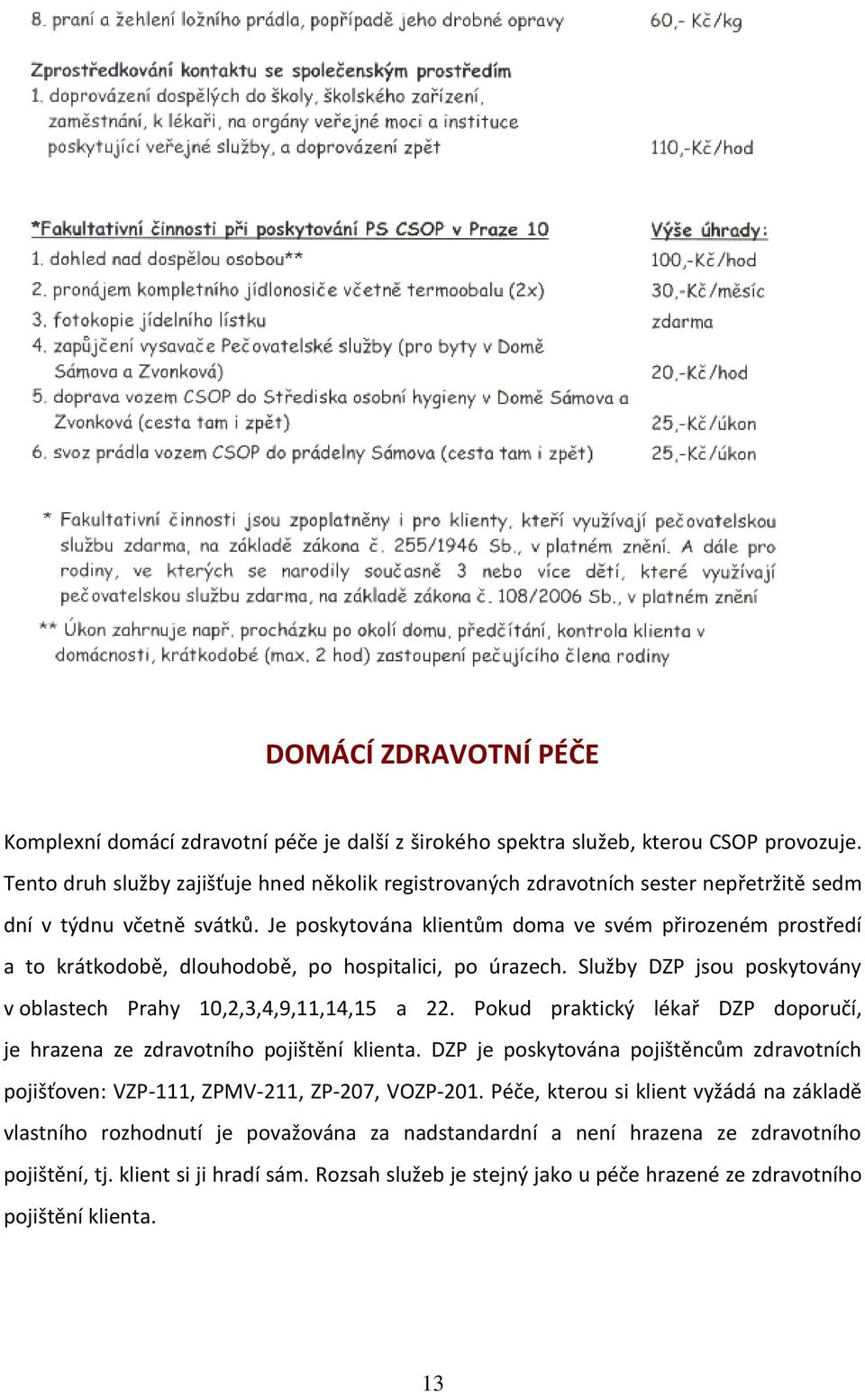 Je poskytována klientům doma ve svém přirozeném prostředí a to krátkodobě, dlouhodobě, po hospitalici, po úrazech. Služby DZP jsou poskytovány v oblastech Prahy 10,2,3,4,9,11,14,15 a 22.