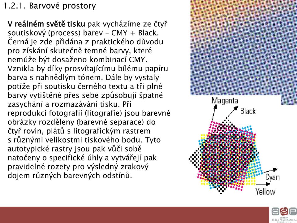 Dále by vystaly potíže při soutisku černého textu a tři plné barvy vytištěné přes sebe způsobují špatné zasychání a rozmazávání tisku.