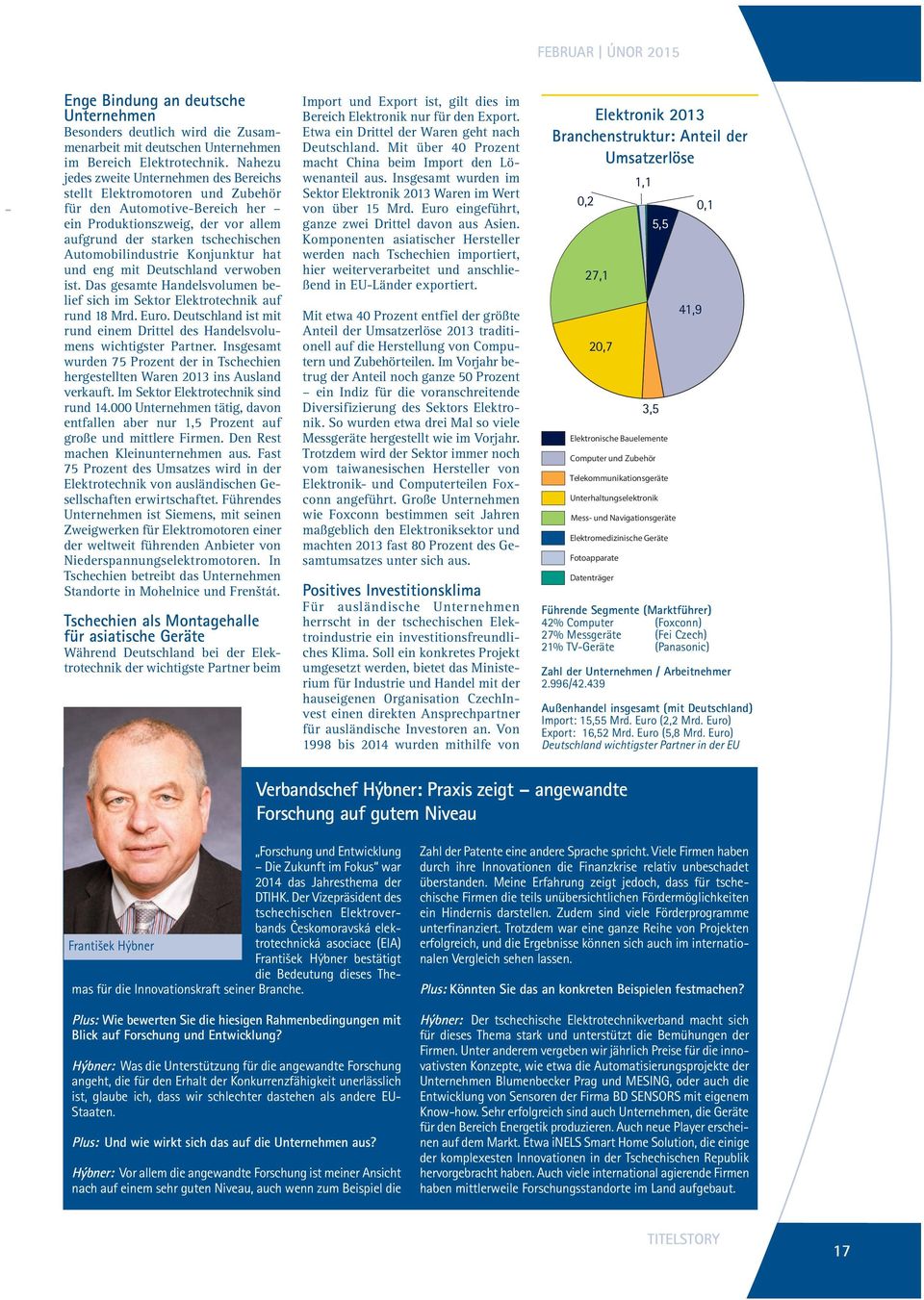 Konjunktur hat und eng mit Deutschland verwoben ist. Das gesamte Handelsvolumen belief sich im Sektor Elektrotechnik auf rund 18 Mrd. Euro.