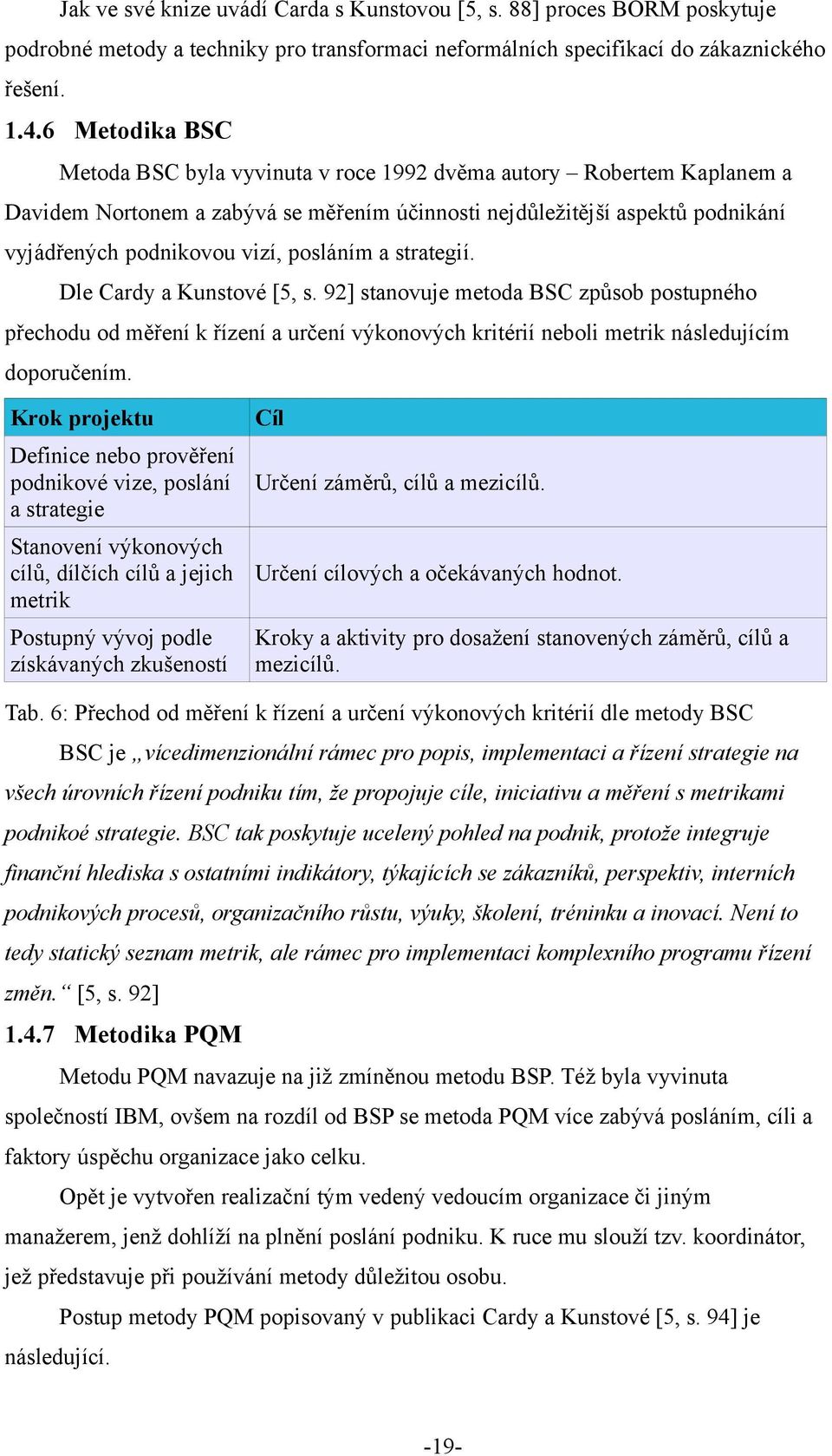 posláním a strategií. Dle Cardy a Kunstové [5, s. 92] stanovuje metoda BSC způsob postupného přechodu od měření k řízení a určení výkonových kritérií neboli metrik následujícím doporučením.