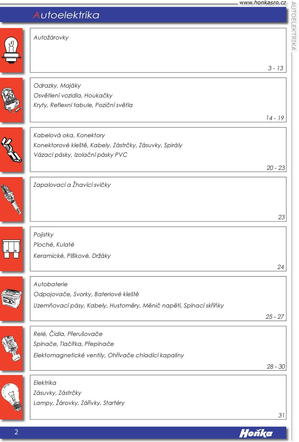 Plíškové, Držáky 24 Autobaterie Odpojovače, Svorky, Bateriové kleště Uzemňovací pásy, Kabely, Hustoměry, Měnič napětí, Spínací skříňky 25-27 Relé, Čidla,