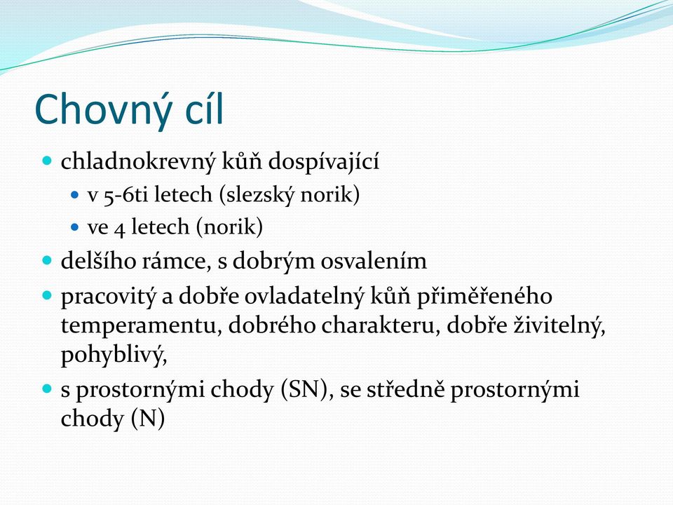 ovladatelný kůň přiměřeného temperamentu, dobrého charakteru, dobře