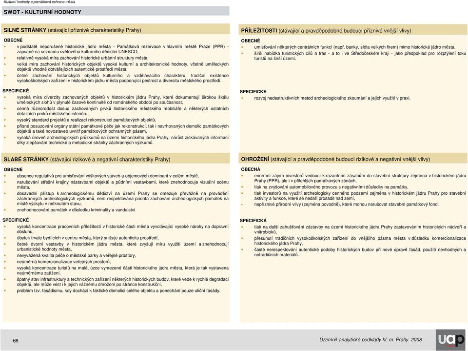 včetně uměleckých objektů vhodně dotvářejících autentické prostředí města, četné zachování historických objektů kulturního a vzdělávacího charakteru, tradiční existence vysokoškolských zařízení v