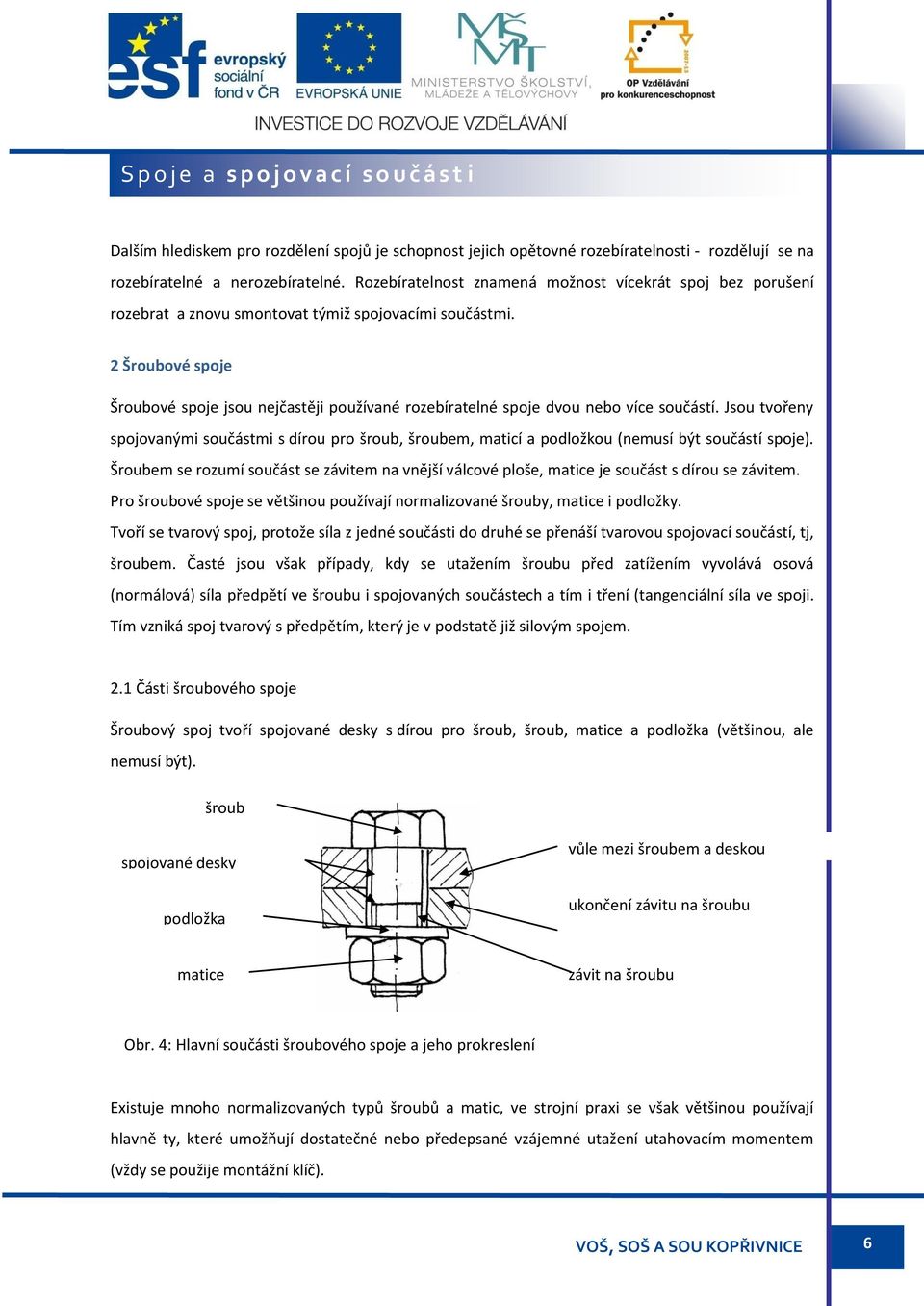 2 Šroubové spoje Šroubové spoje jsou nejčastěji používané rozebíratelné spoje dvou nebo více součástí.