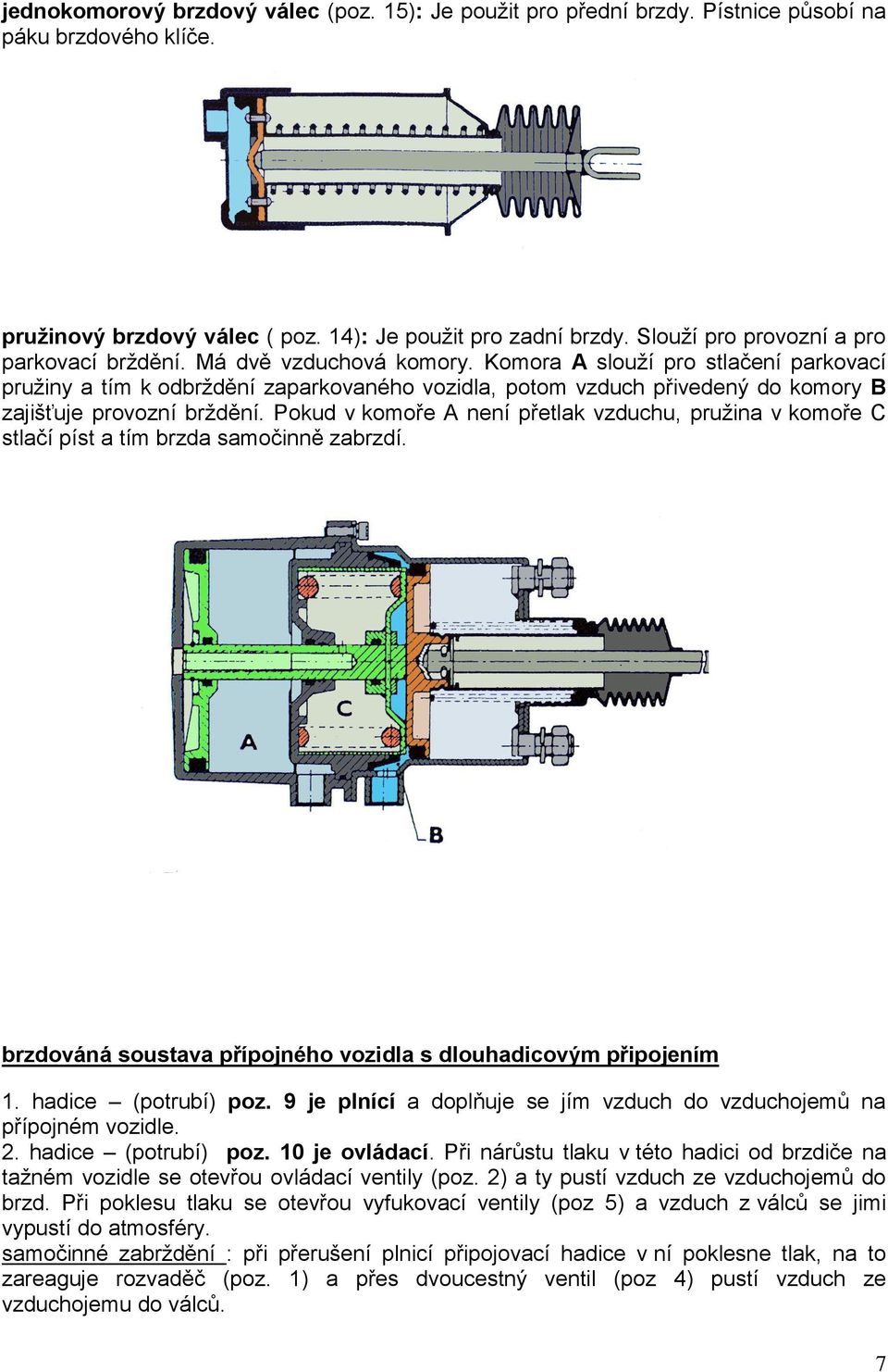 Komora A slouží pro stlačení parkovací pružiny a tím k odbrždění zaparkovaného vozidla, potom vzduch přivedený do komory B zajišťuje provozní brždění.