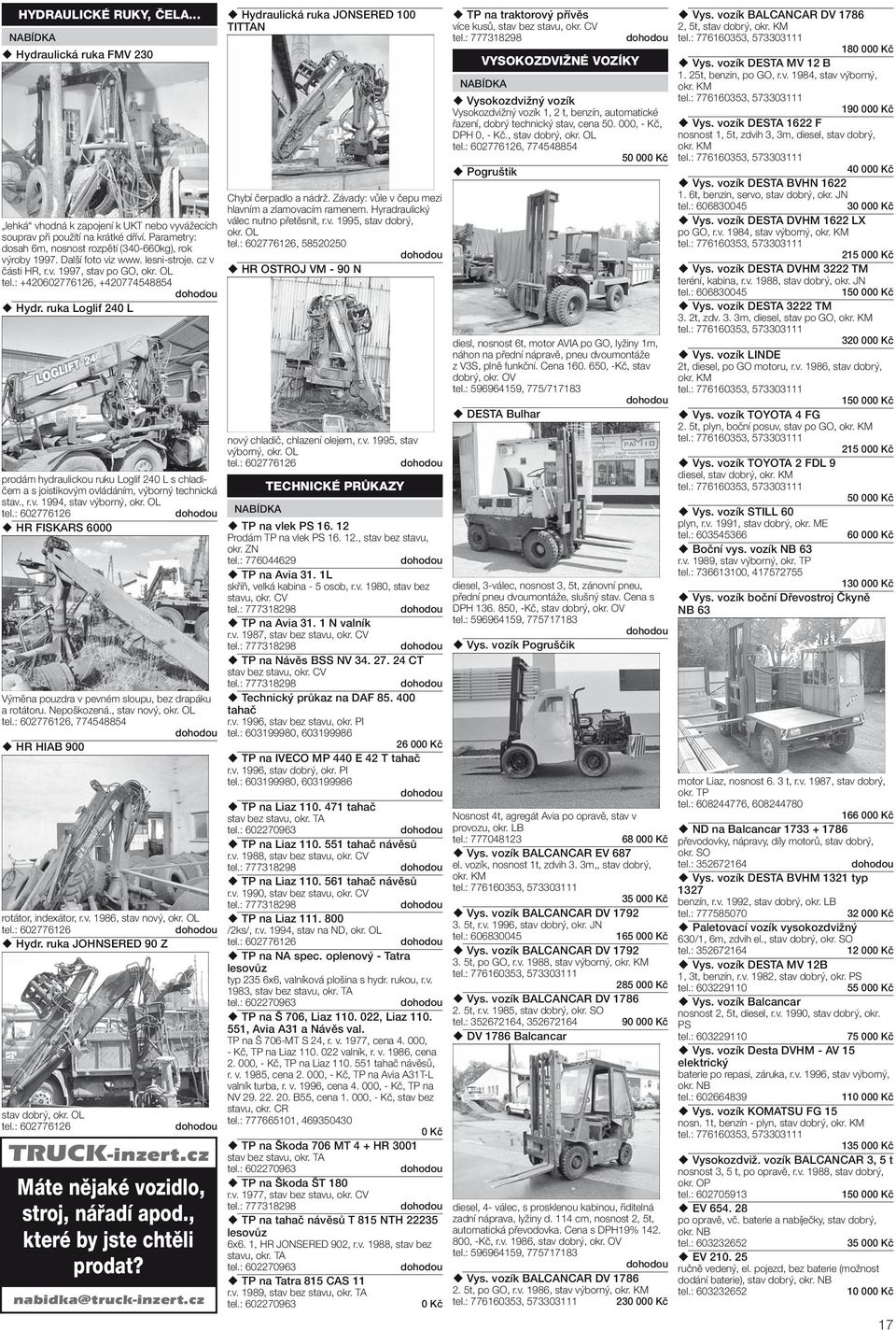 ruka Loglif 240 L prodám hydraulickou ruku Loglif 240 L s chladičem a s joistikovým ovládáním, výborný technická stav., r.v. 1994, stav výborný, okr.