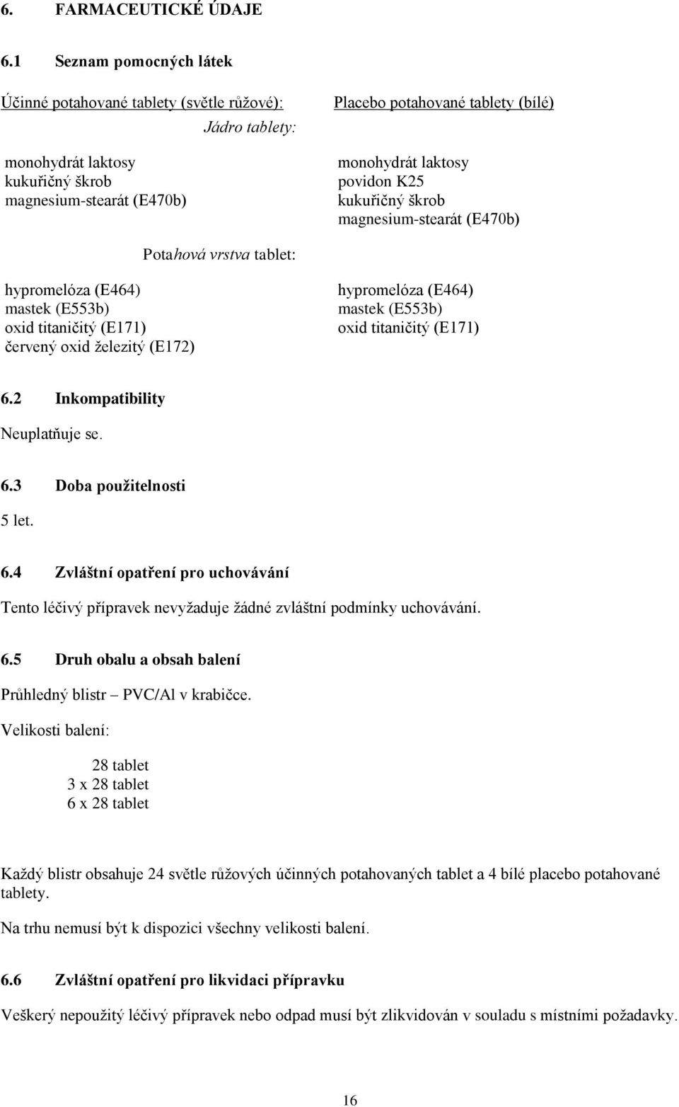 povidon K25 kukuřičný škrob magnesium-stearát (E470b) Potahová vrstva tablet: hypromelóza (E464) mastek (E553b) oxid titaničitý (E171) červený oxid železitý (E172) hypromelóza (E464) mastek (E553b)