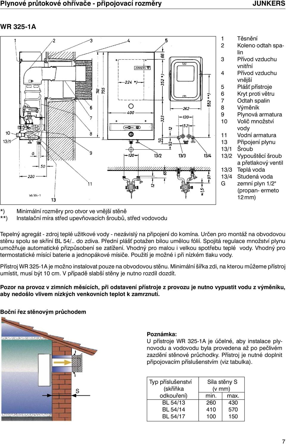 (propan- ermeto 12 mm) *) Minimální rozměry pro otvor ve vnější stěně **) Instalační míra střed upevňovacích šroubů, střed vodovodu Tepelný agregát - zdroj teplé užitkové vody - nezávislý na