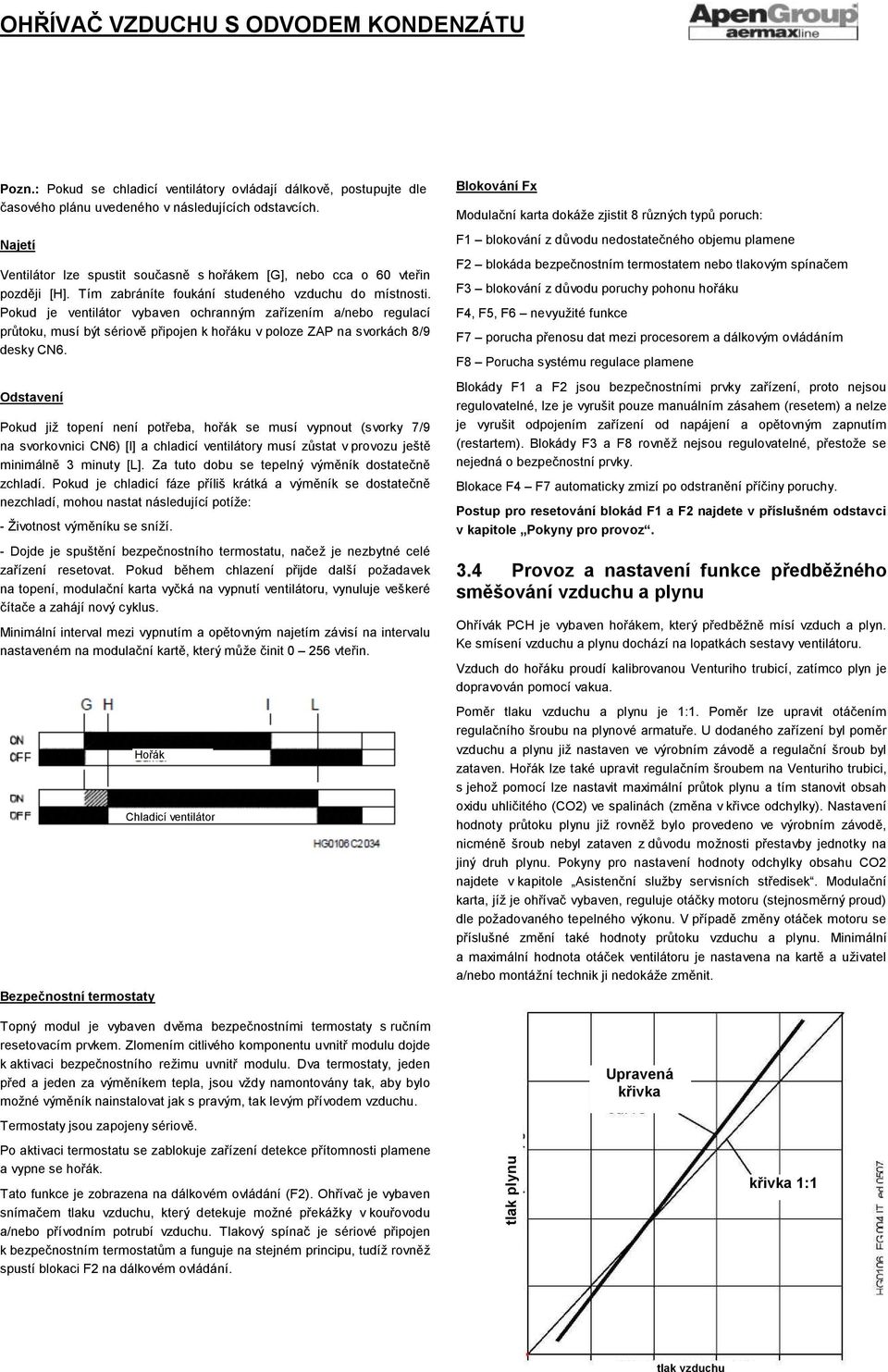 Pokud je ventilátor vybaven ochranným zařízením a/nebo regulací průtoku, musí být sériově připojen k hořáku v poloze ZAP na svorkách 8/9 desky CN6.