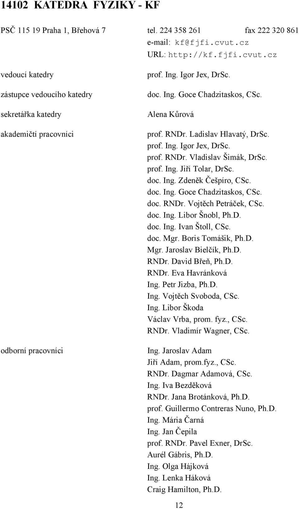 Alena Kůrová prof. RNDr. Ladislav Hlavatý, DrSc. prof. Ing. Igor Jex, DrSc. prof. RNDr. Vladislav Šimák, DrSc. prof. Ing. Jiří Tolar, DrSc. doc. Ing. Zdeněk Češpíro, CSc. doc. Ing. Goce Chadzitaskos, CSc.