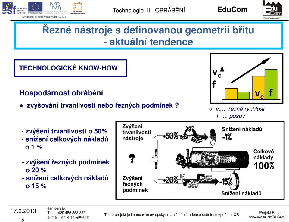 .. posuv - zvýšení rvanlivosi o 50% - snížení celkových nákladů o 1 % - zvýšení řezných podmínek o 20 % - snížení celkových