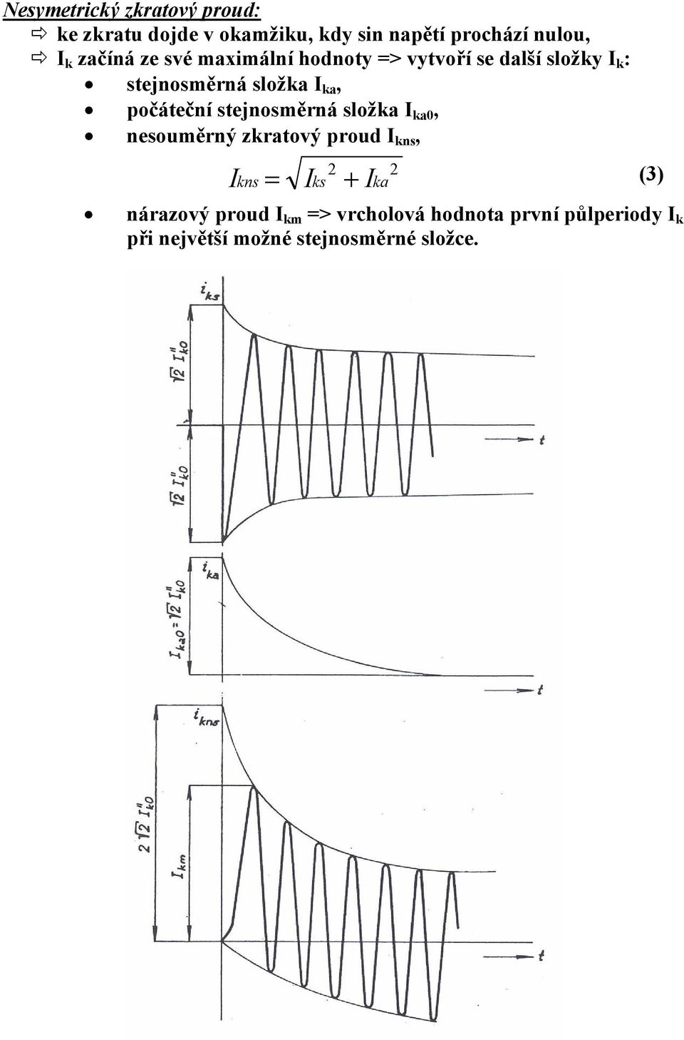 počáteční stejnosměrná složk k, nesouměrný zkrtový proud kns, kns ks k nárzový