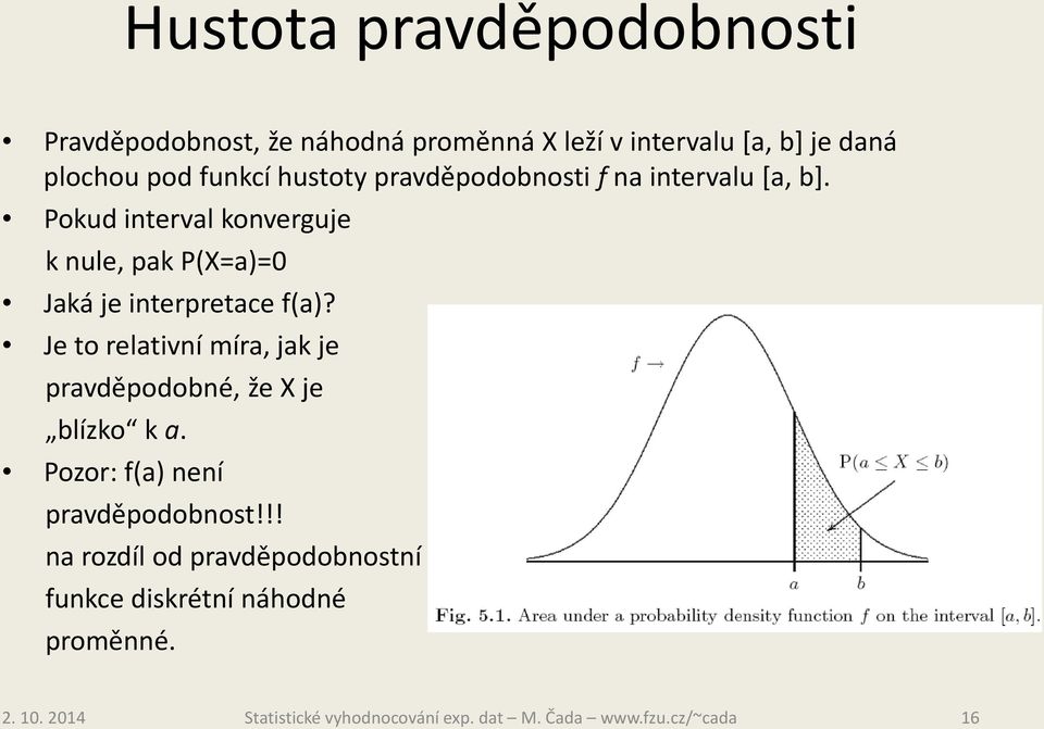 Pokud interval konverguje k nule, pak P(X=a)=0 Jaká je interpretace f(a)?