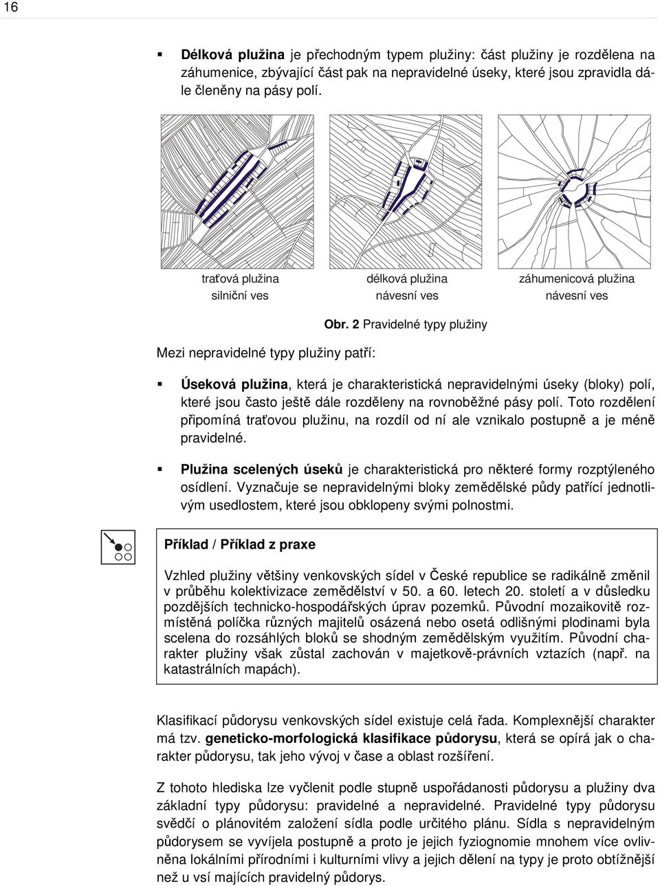 2 Pravidelné typy plužiny Úseková plužina, která je charakteristická nepravidelnými úseky (bloky) polí, které jsou často ještě dále rozděleny na rovnoběžné pásy polí.