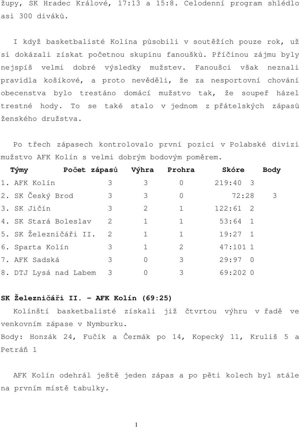 Fanoušci však neznali pravidla košíkové, a proto nevěděli, že za nesportovní chování obecenstva bylo trestáno domácí mužstvo tak, že soupeř házel trestné hody.