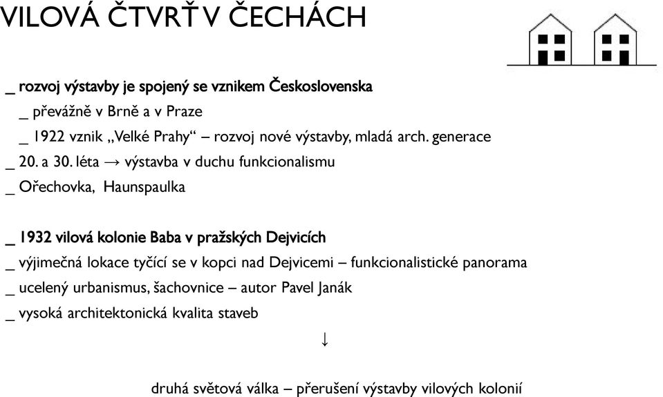 léta výstavba v duchu funkcionalismu _ Ořechovka, Haunspaulka _ 1932 vilová kolonie Baba v pražských Dejvicích _ výjimečná lokace