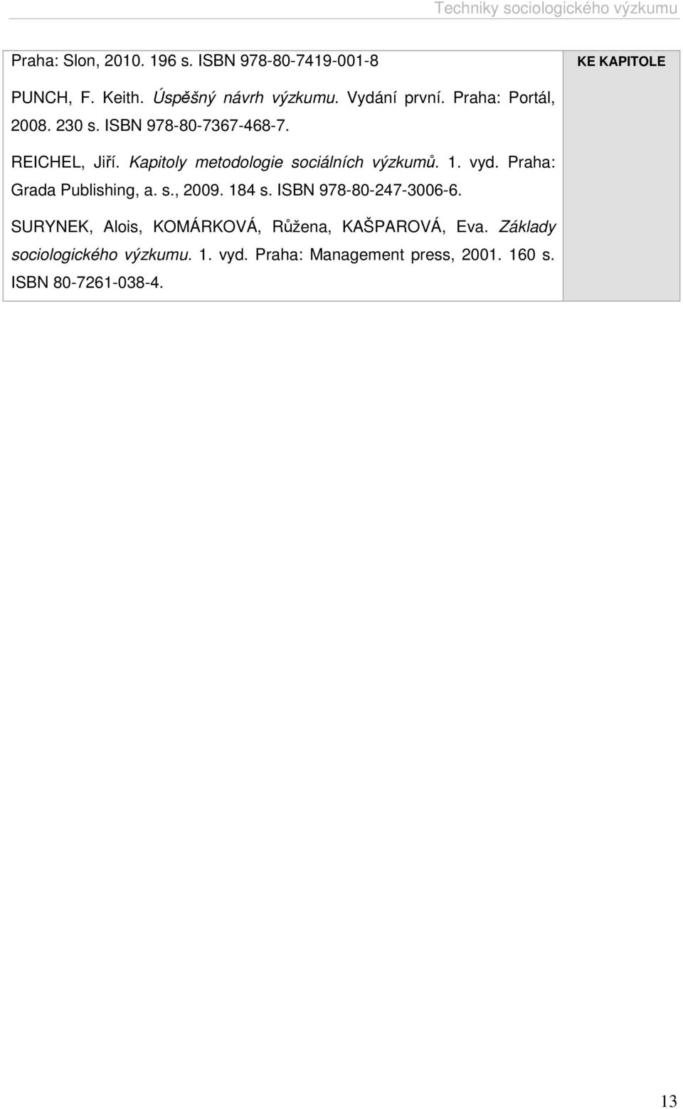 Kapitoly metodologie sociálních výzkumů. 1. vyd. Praha: Grada Publishing, a. s., 2009. 184 s.