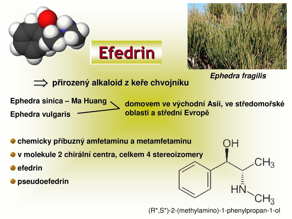 Evropě chemicky příbuzný amfetaminu a metamfetaminu v molekule 2 chirální centra,