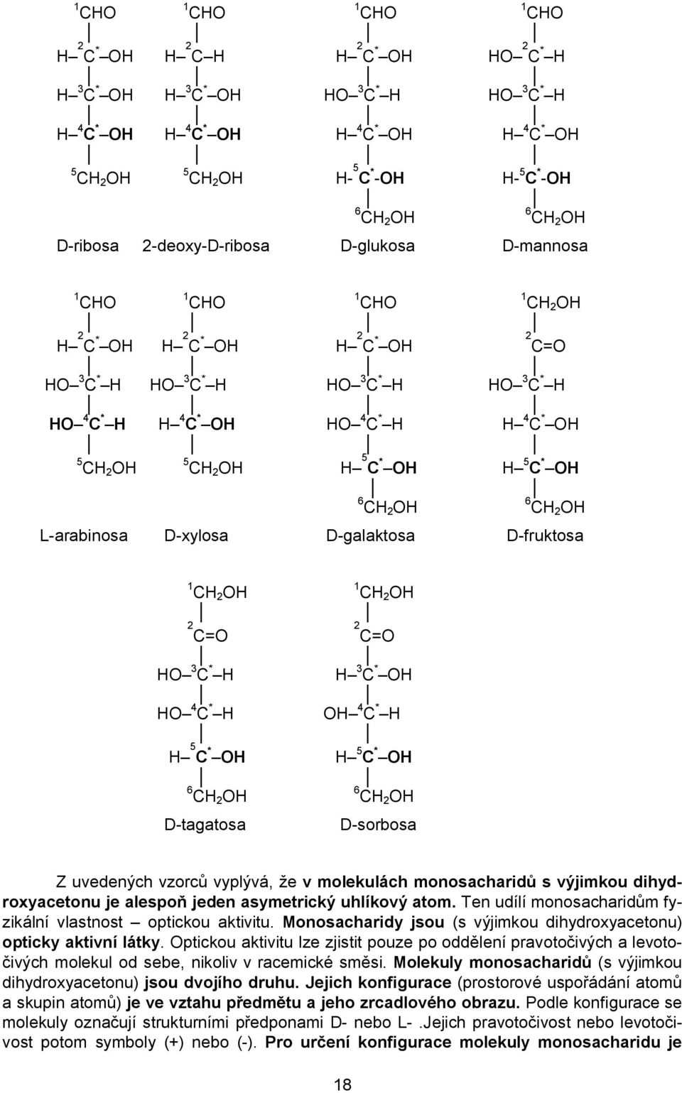 HO 4 C * H H 4 C * OH 5 CH 2 OH 5 CH 2 OH H 5 C * OH H 5 C * OH 6 CH 2 OH 6 CH 2 OH L-arabinosa D-xylosa D-galaktosa D-fruktosa 1 CH 2 OH 1 CH 2 OH 2 C=O 2 C=O HO 3 C * H H 3 C * OH HO 4 C * H OH 4 C