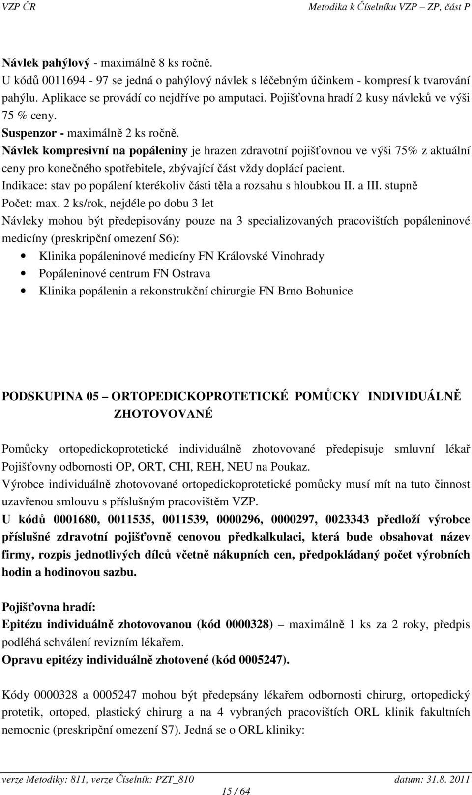 Návlek kompresivní na popáleniny je hrazen zdravotní pojišťovnou ve výši 75% z aktuální ceny pro konečného spotřebitele, zbývající část vždy doplácí pacient.