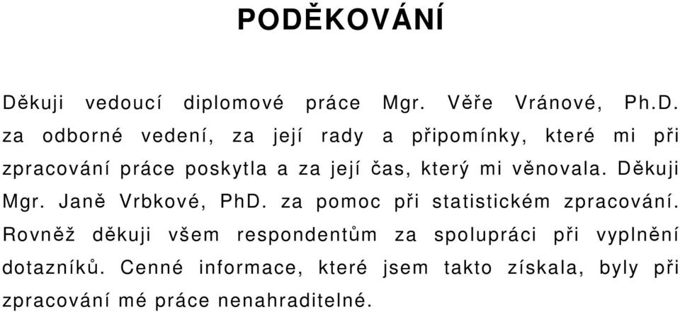 Janě Vrbkové, PhD. za pomoc při statistickém zpracování.