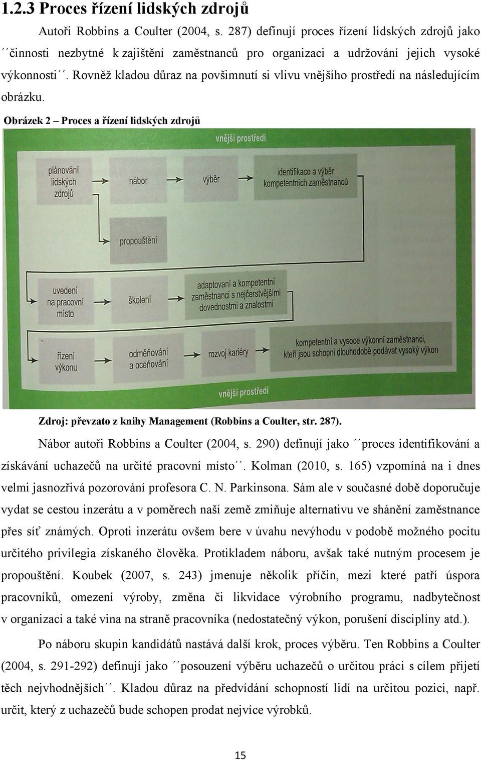 Rovněţ kladou důraz na povšimnutí si vlivu vnějšího prostředí na následujícím obrázku. Obrázek 2 Proces a řízení lidských zdrojů Zdroj: převzato z knihy Management (Robbins a Coulter, str. 287).