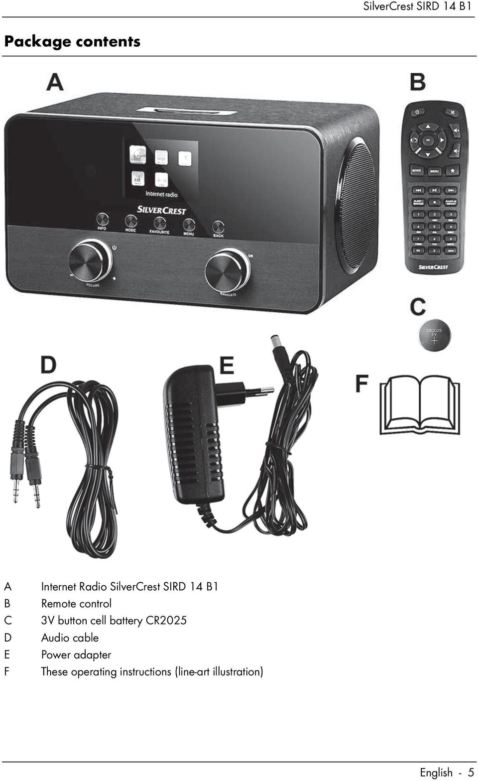 cell battery CR2025 Audio cable Power adapter