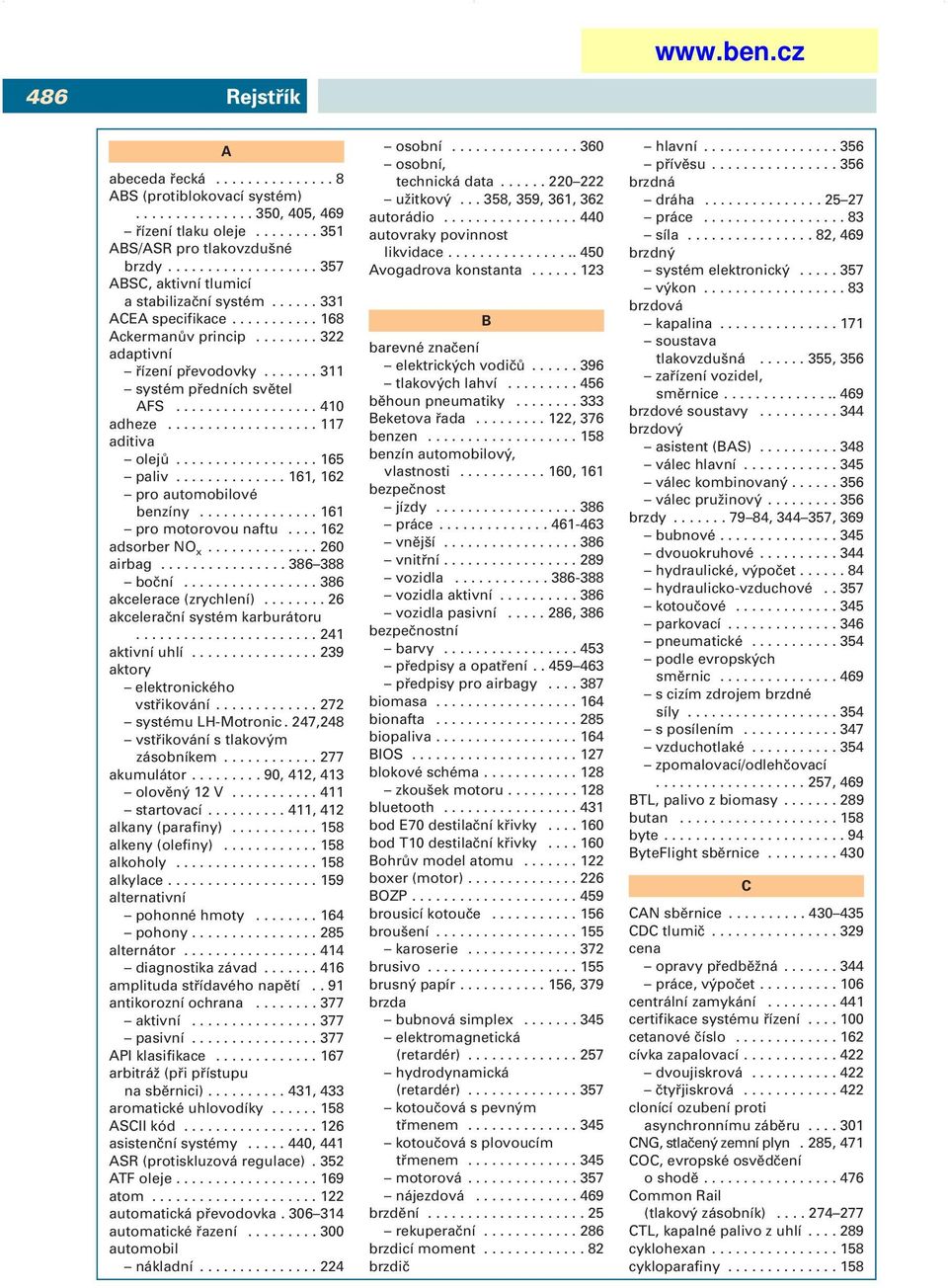 ................. 410 adheze................... 117 aditiva olejů.................. 165 paliv.............. 161, 162 pro automobilové benzíny............... 161 pro motorovou naftu.... 162 adsorber NO x.