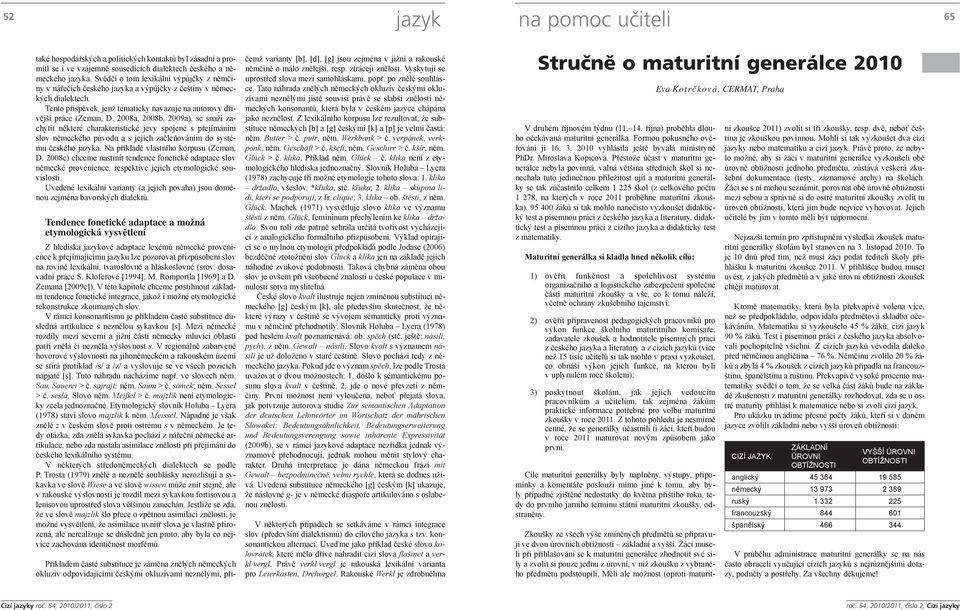 2008a, 2008b, 2009a), se snaží zachytit některé charakteristické jevy spojené s přejímáním slov německého původu a s jejich začleňováním do systému českého jazyka.