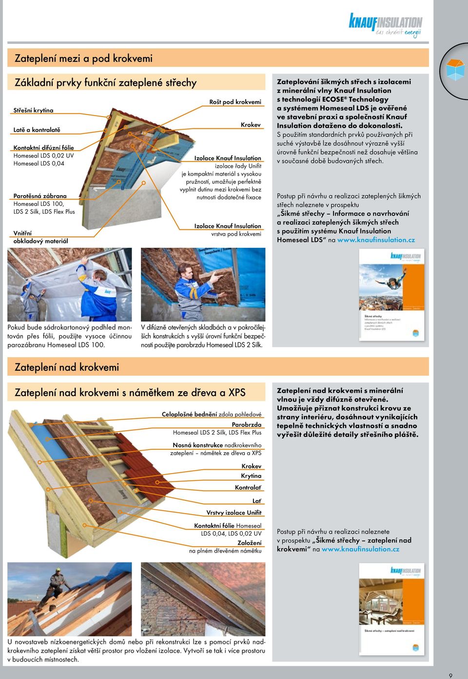 dutinu mezi krokvemi bez nutnosti dodatečné fixace Izolace Knauf Insulation vrstva pod krokvemi Zateplování šikmých střech s izolacemi z minerální vlny Knauf Insulation s technologií ECOSE Technology