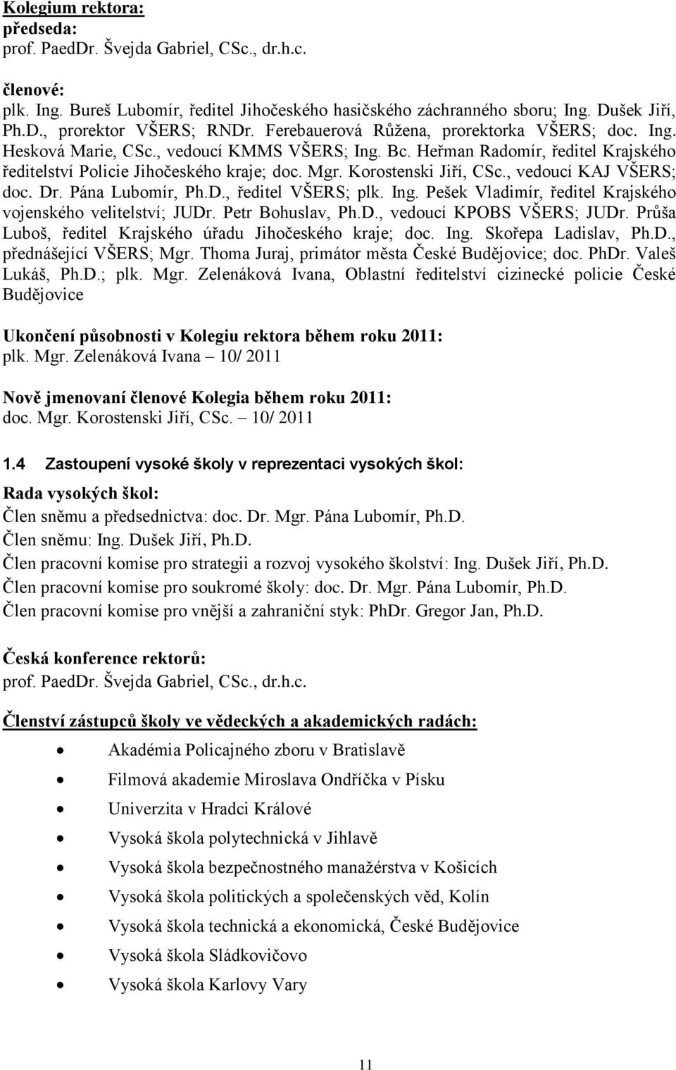 Korostenski Jiří, CSc., vedoucí KAJ VŠERS; doc. Dr. Pána Lubomír, Ph.D., ředitel VŠERS; plk. Ing. Pešek Vladimír, ředitel Krajského vojenského velitelství; JUDr. Petr Bohuslav, Ph.D., vedoucí KPOBS VŠERS; JUDr.