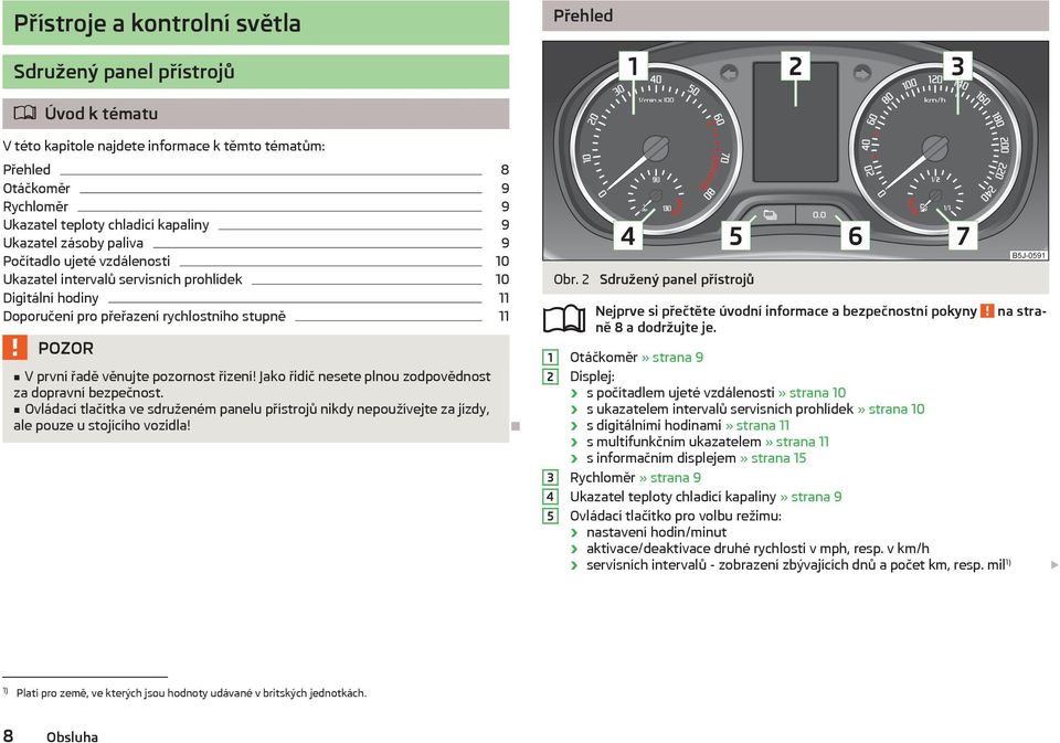 řízení! Jako řidič nesete plnou zodpovědnost za dopravní bezpečnost. Ovládací tlačítka ve sdruženém panelu přístrojů nikdy nepoužívejte za jízdy, ale pouze u stojícího vozidla! Obr.