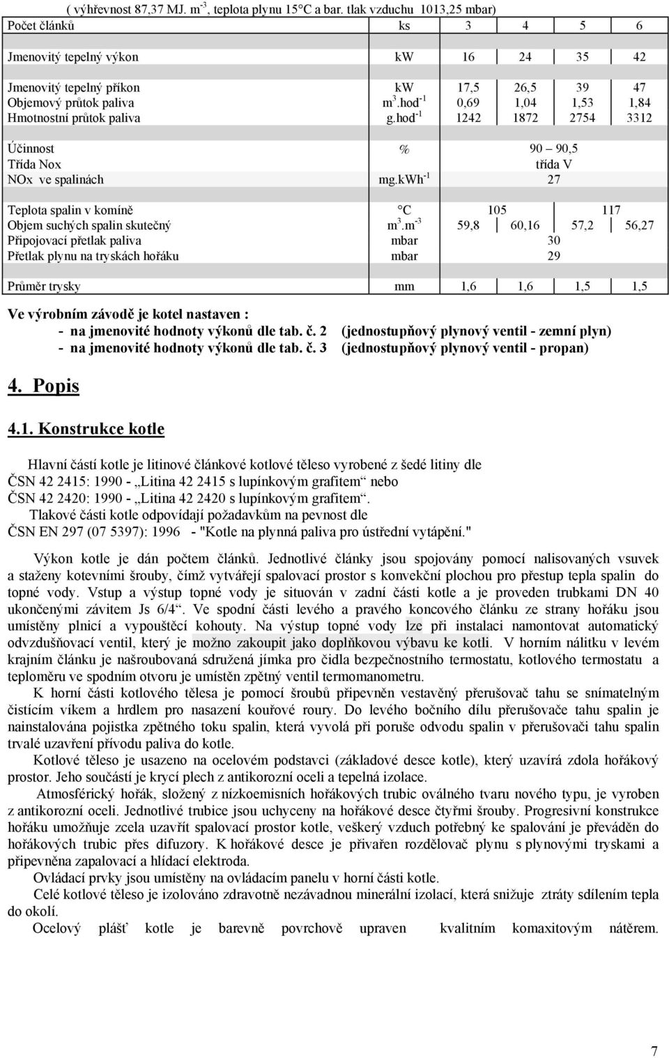 hod -1 0,69 1,04 1,53 1,84 Hmotnostní průtok paliva g.hod -1 1242 1872 2754 3312 Účinnost % 90 90,5 Třída Nox třída V NOx ve spalinách mg.