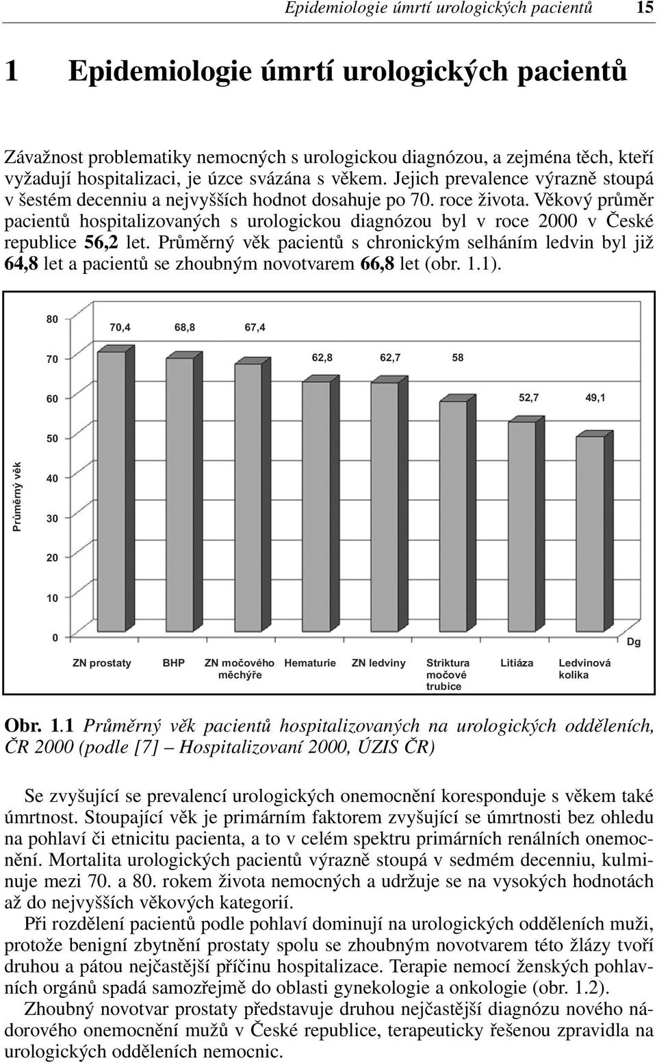 Věkový průměr pacientů hospitalizovaných s urologickou diagnózou byl v roce 2000 v České republice 56,2 let.