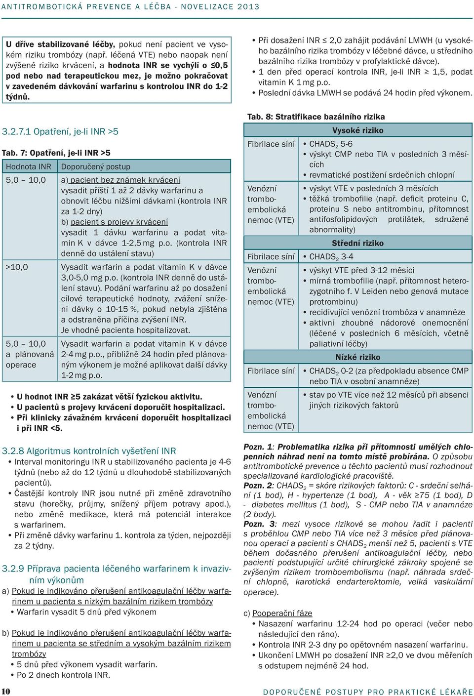 3.2.7.1 Opatření, je-li INR >5 Tab.