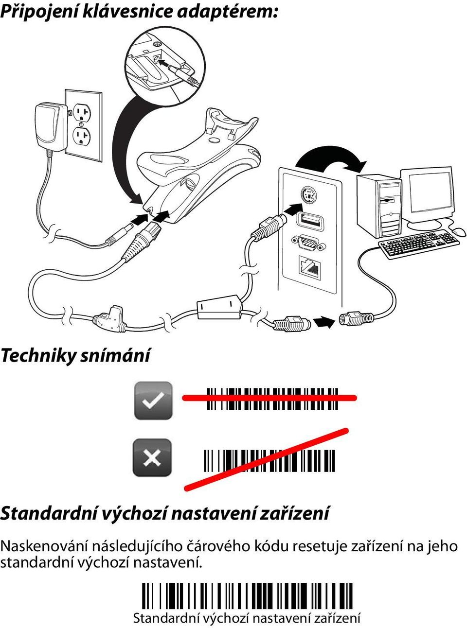 následujícího čárového kódu resetuje zařízení na jeho